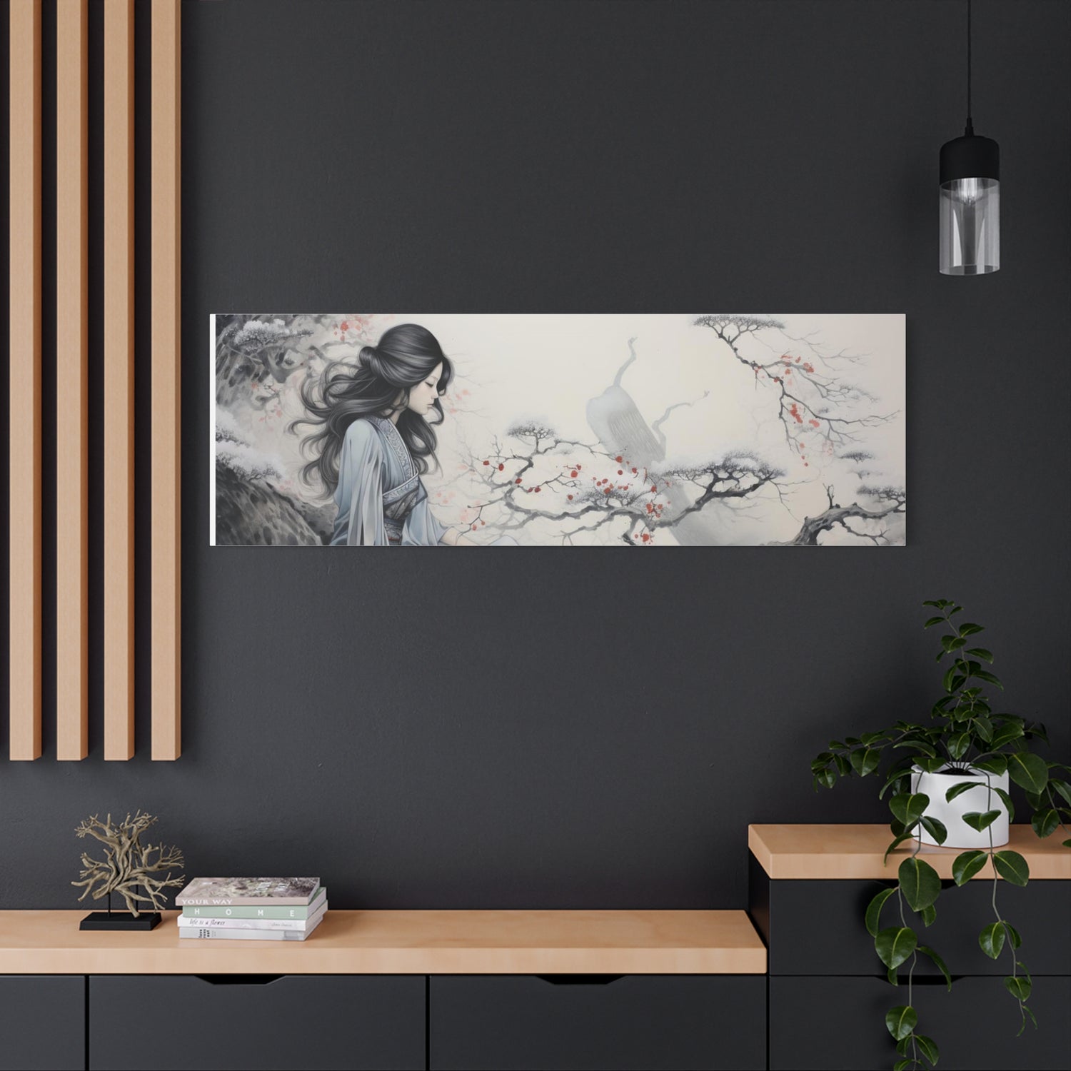 Canvas Wall Art Serene Geisha in Misty Cherry Blossom - The Art Hub