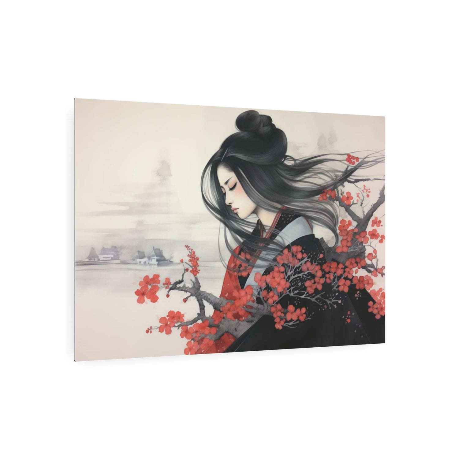 Metal Art Asian Woman with Cherry Blossoms Decorative Wall Art - The Art Hub