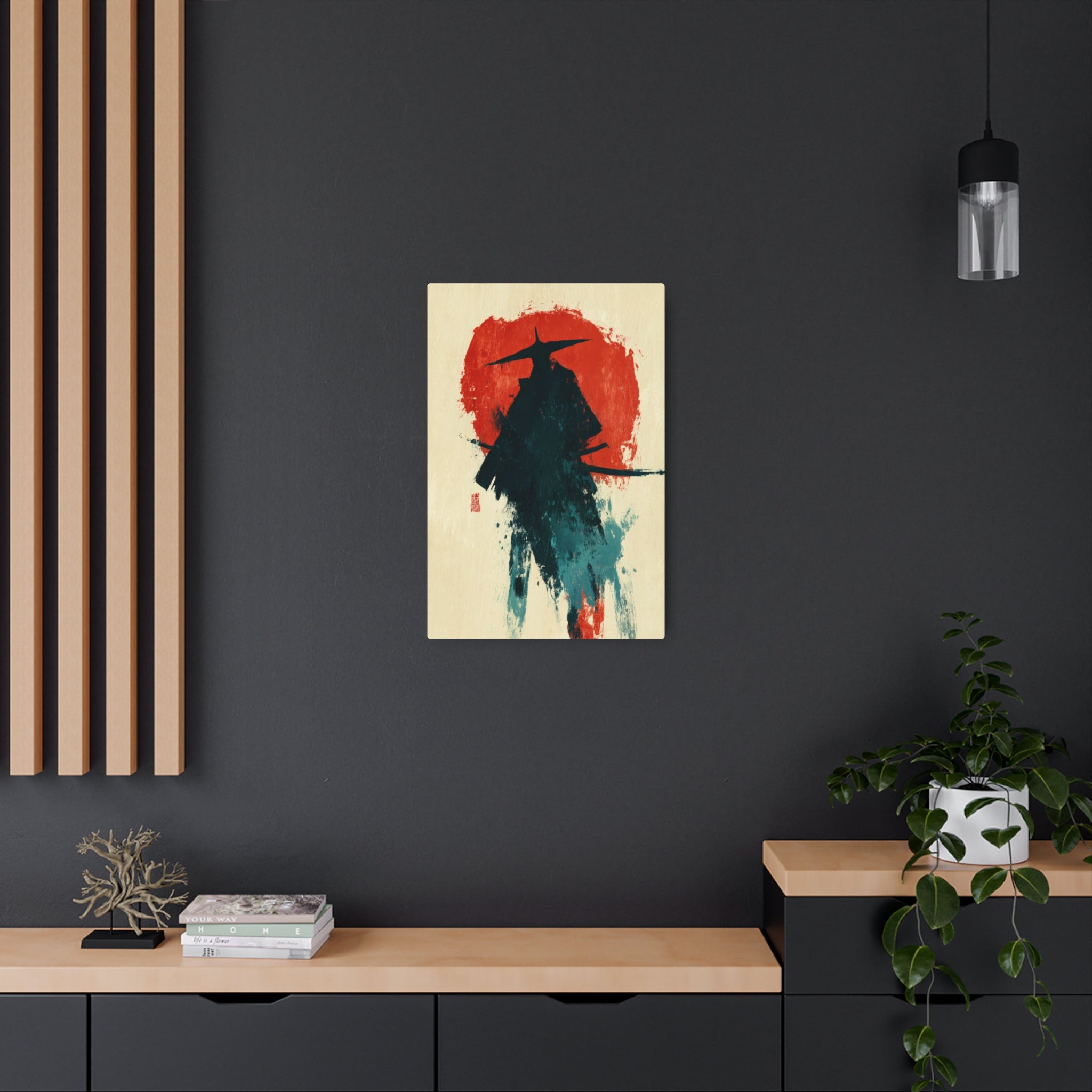 Samurai Silhouette Metal Art Sign — Japanese Ink Wash Wall Decor