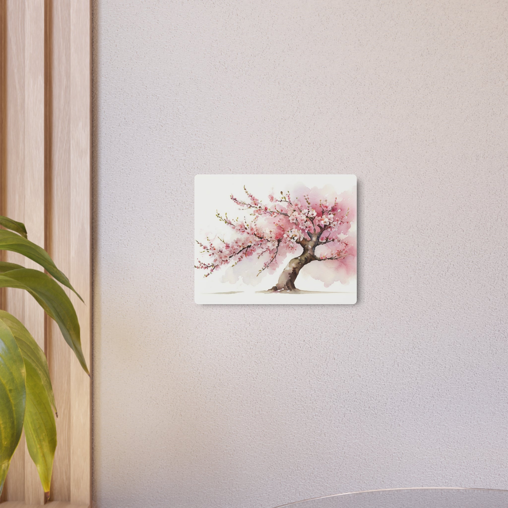 Cherry Blossom Metal Art Sign – Watercolor Spring Tree Wall Decor