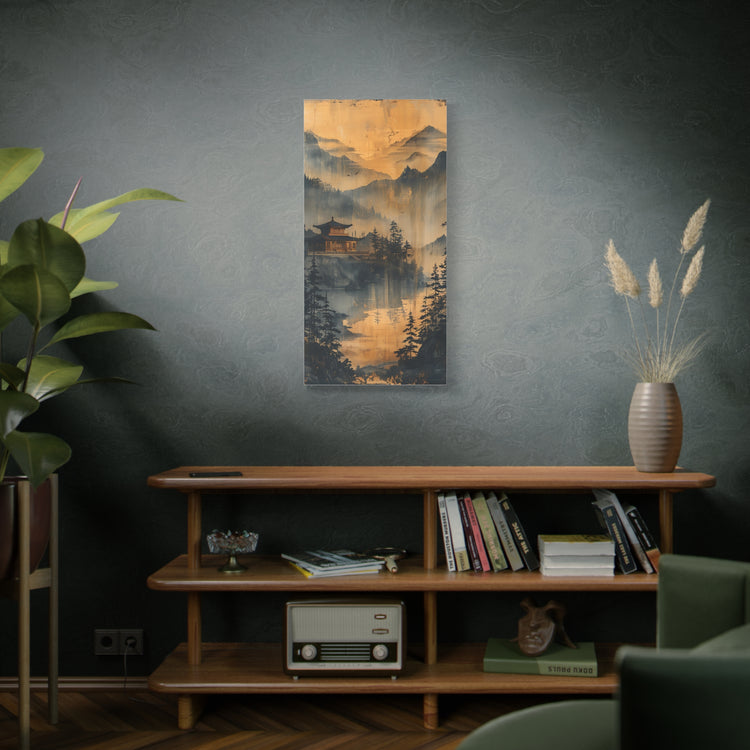 Golden Mist Mountain Landscape Canvas — Asian Pagoda Wall Art - The Art Hub