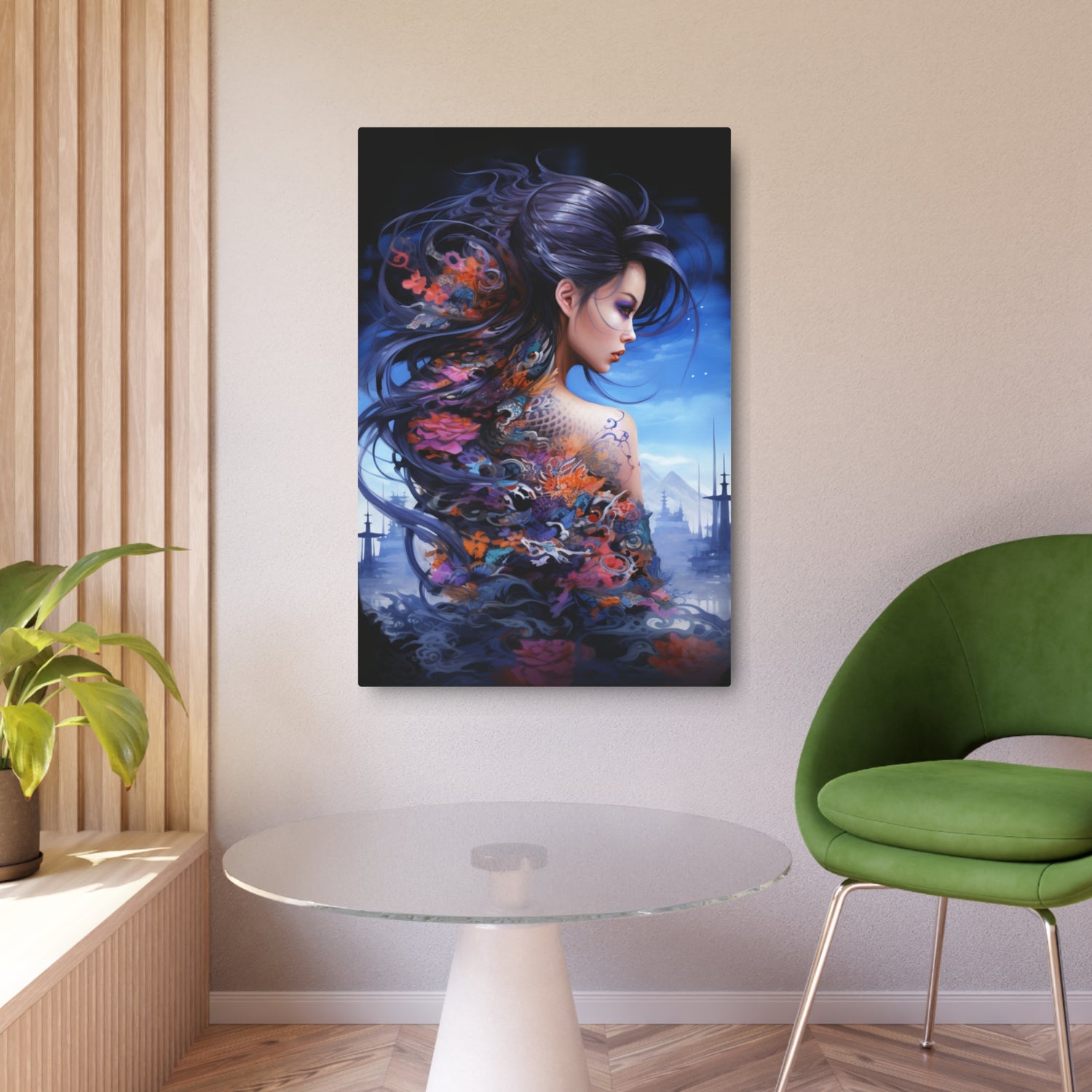 Metal Art — Ethereal Asian Fantasy Woman Wall Decor (Koi & Dragon Tattoo) - The Art Hub