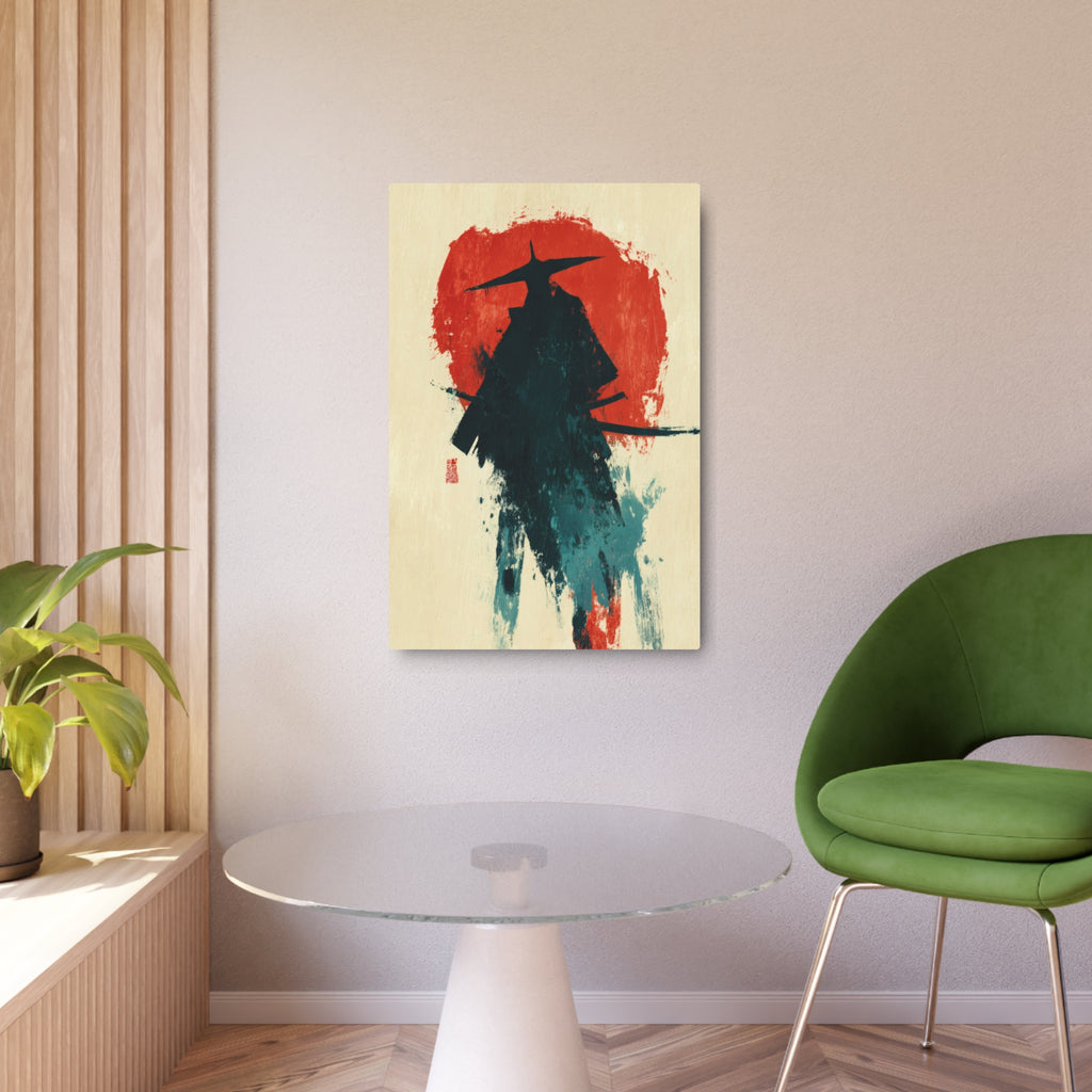 Samurai Silhouette Metal Art Sign — Japanese Ink Wash Wall Decor