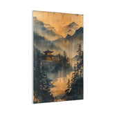 Golden Mist Mountain Landscape Canvas — Asian Pagoda Wall Art - The Art Hub