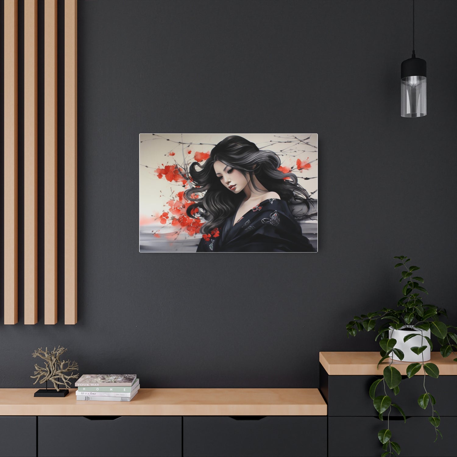 Metal Art Elegant Geisha Portrait Wall Art with Red Poppies | Asian-Inspired Decorative Metal Art - The Art Hub