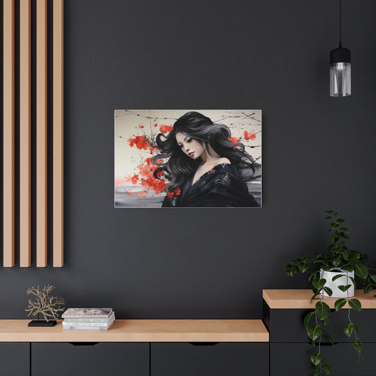 Metal Art Elegant Geisha Portrait Wall Art with Red Poppies | Asian-Inspired Decorative Metal Art - The Art Hub