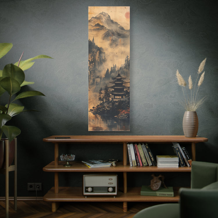 Zen Mountain Mist Canvas Art — Japanese Pagoda Landscape on Stretched Matte Canvas - The Art Hub