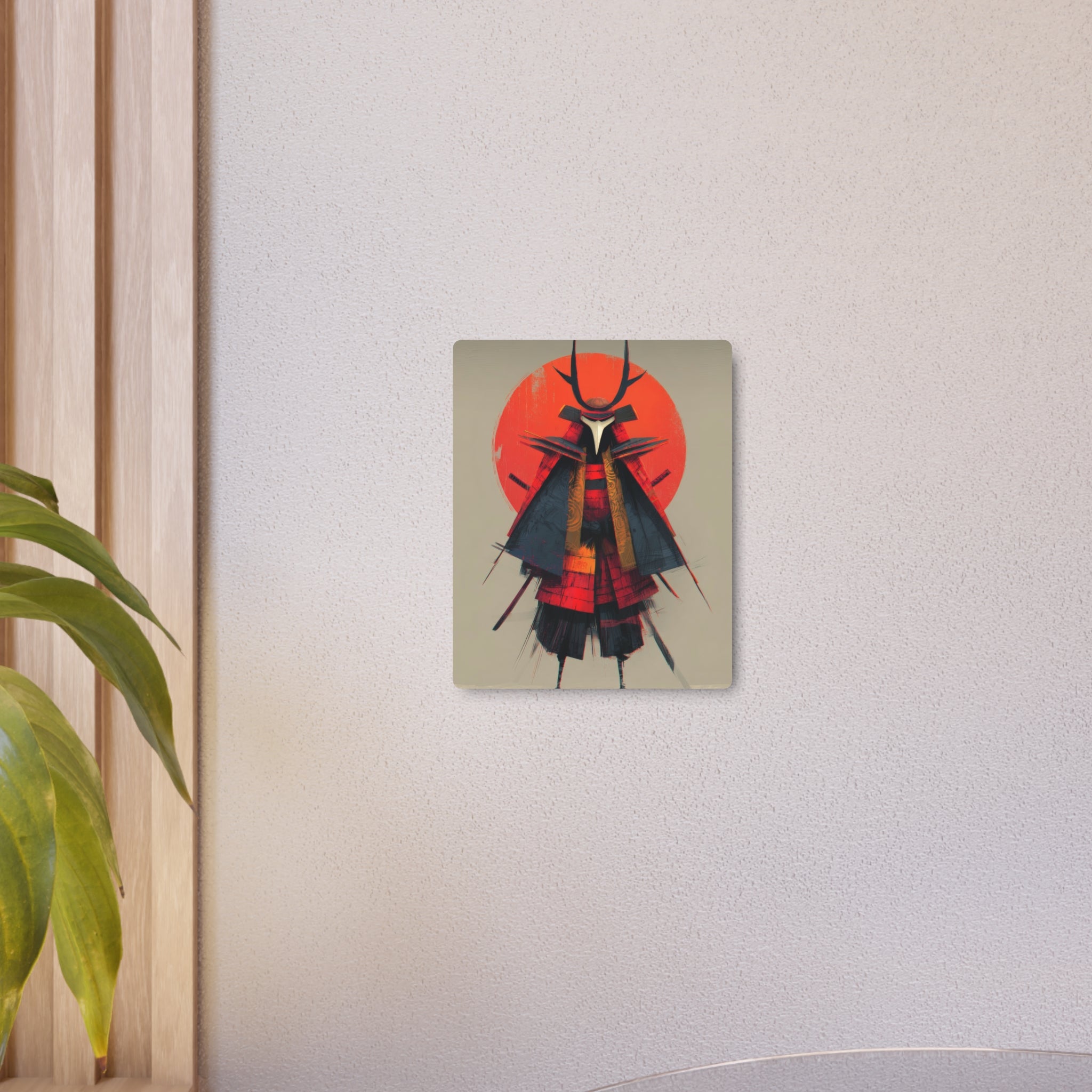 Samurai Metal Art Sign — Red Sun Warrior Wall Decor