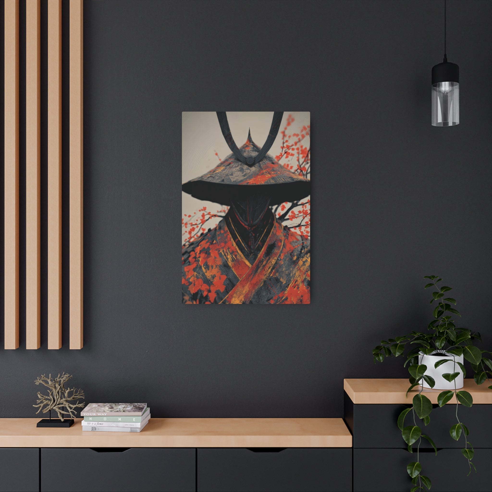Metal Art Sign — Samurai Shadow with Autumn Maples