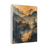 Golden Mist Mountain Landscape Canvas — Asian Pagoda Wall Art - The Art Hub