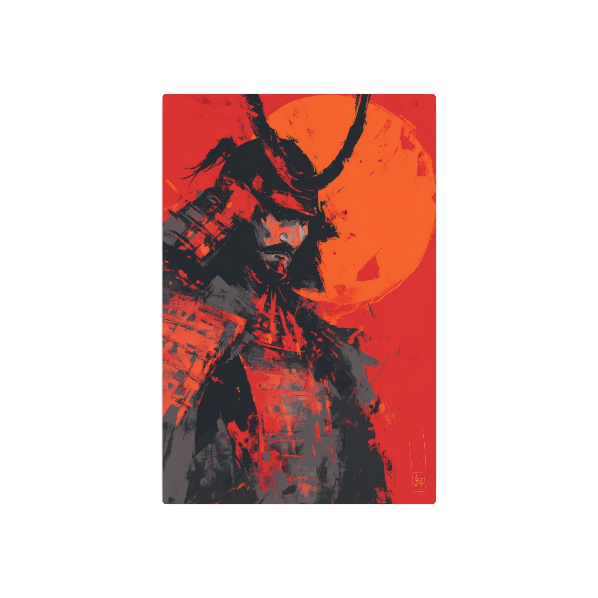 Samurai Moon Metal Art Sign — Red Warrior Wall Decor