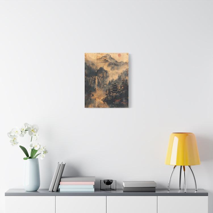 Zen Mountain Mist Canvas Art — Japanese Pagoda Landscape on Stretched Matte Canvas - The Art Hub