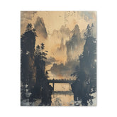 Serene Mountain Bridge Canvas Wall Art — East Asian Landscape Matte Stretched Print - The Art Hub