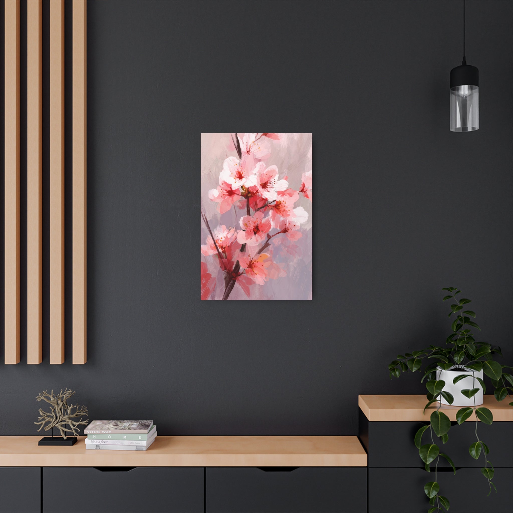 Cherry Blossom Metal Art Sign — Pink Floral Wall Décor