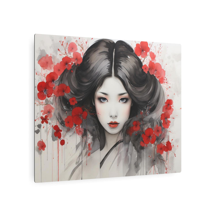 Metal Art Ethereal Geisha Portrait with Red Poppies  Japanese-Inspired Wall Decor - The Art Hub