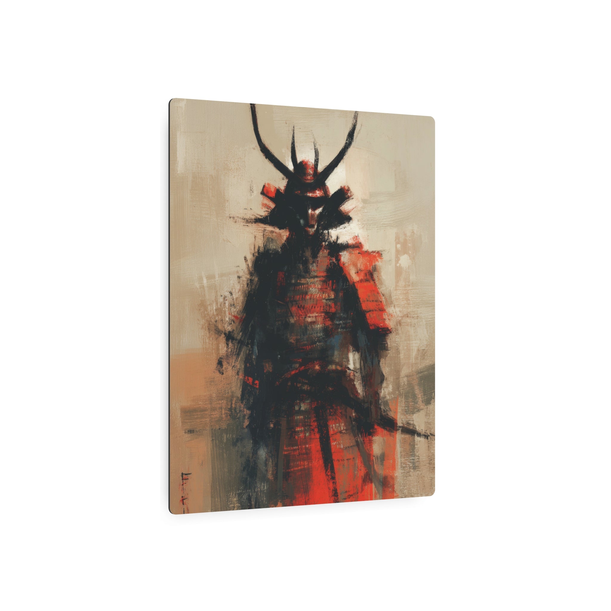Samurai Metal Art Sign — Abstract Red Warrior Wall Decor