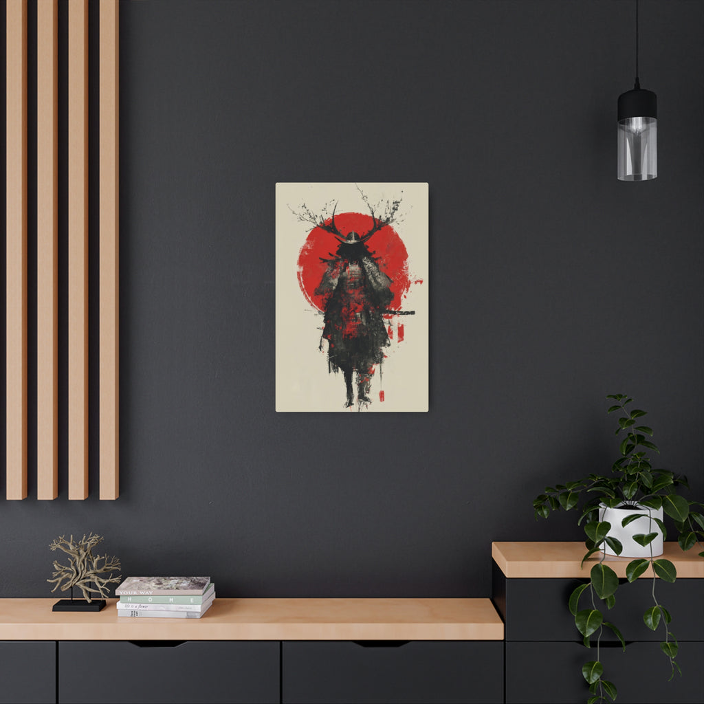 Samurai Metal Art Sign — Red Sun Warrior Wall Decor