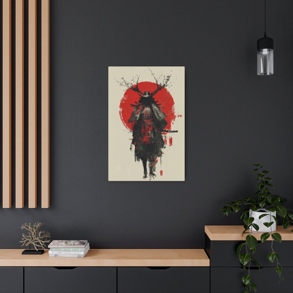 Samurai Metal Art Sign — Red Sun Warrior Wall Decor