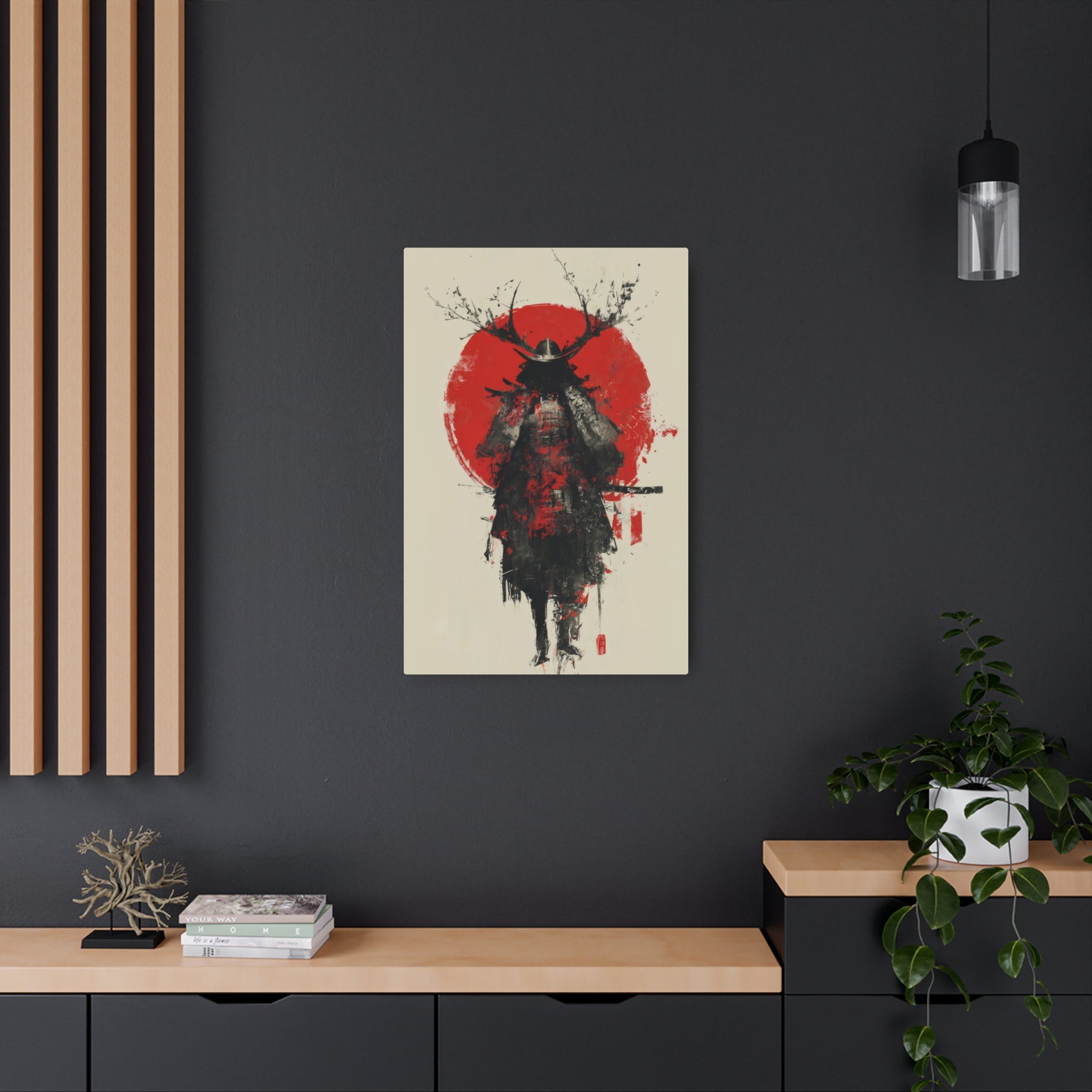 Samurai Metal Art Sign — Red Sun Warrior Wall Decor