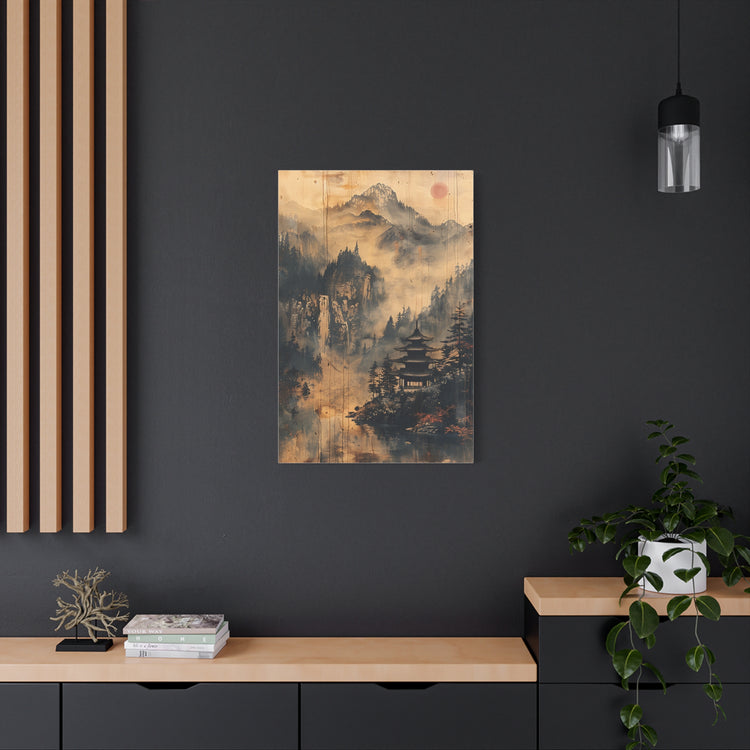 Zen Mountain Mist Canvas Art — Japanese Pagoda Landscape on Stretched Matte Canvas - The Art Hub