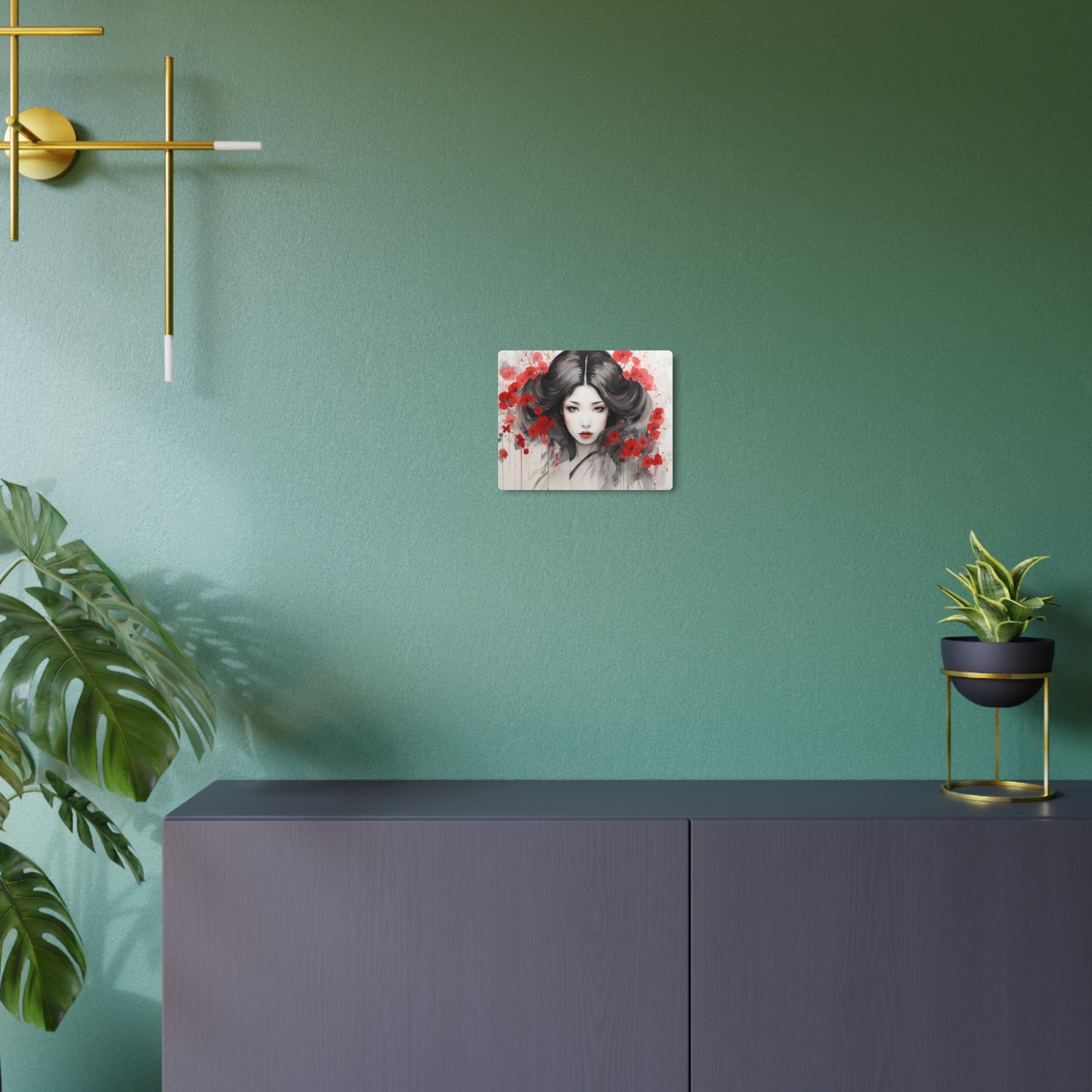 Metal Art Ethereal Geisha Portrait with Red Poppies  Japanese-Inspired Wall Decor - The Art Hub