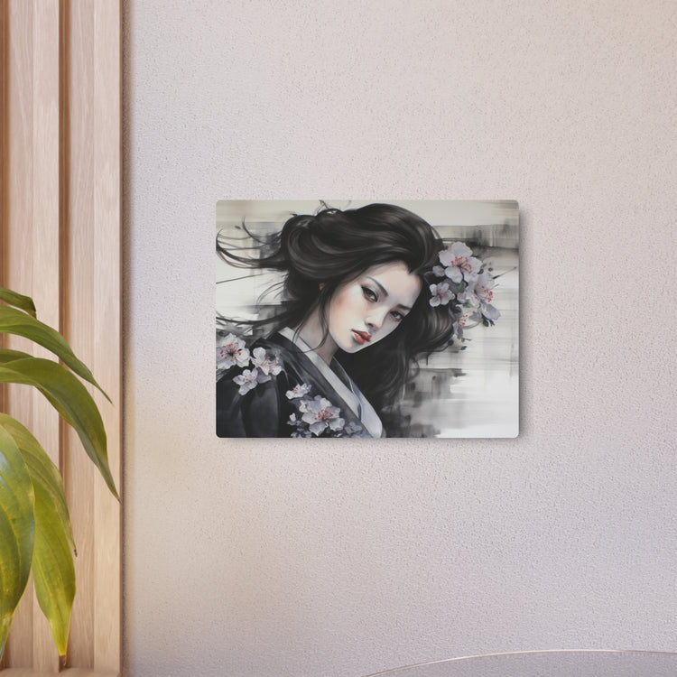 Metal Art Elegant Geisha Portrait Wall Decor with Cherry Blossoms - The Art Hub