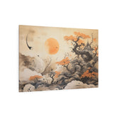 Japanese Landscape Metal Art Orange Sun & Bonsai Trees Wall Decor - The Art Hub