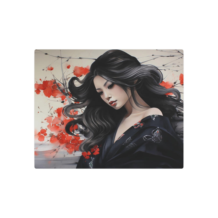 Metal Art Elegant Geisha Portrait Wall Art with Red Poppies | Asian-Inspired Decorative Metal Art - The Art Hub