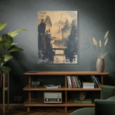 Serene Mountain Bridge Canvas Wall Art — East Asian Landscape Matte Stretched Print - The Art Hub