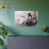 Oriental Lady Metal Art Serene Geisha with Cherry Blossoms Wall Decor - The Art Hub