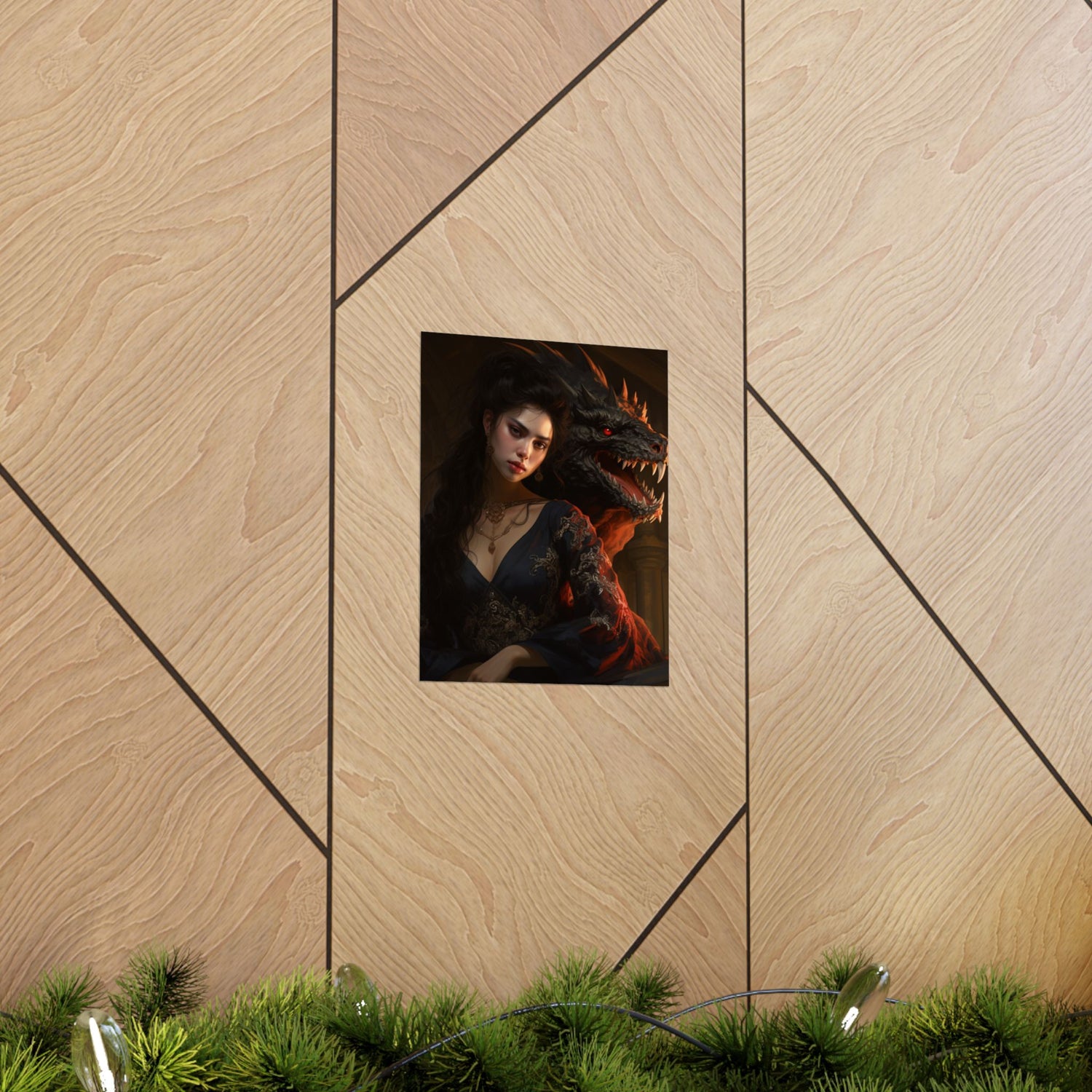 Fantasy Portrait Poster — Dark Sorceress with Dragon Matte Vertical Print - The Art Hub