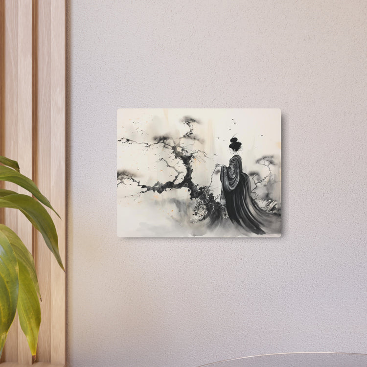 Metal Art Zen Geisha Ink Landscape Wall Plaque - The Art Hub