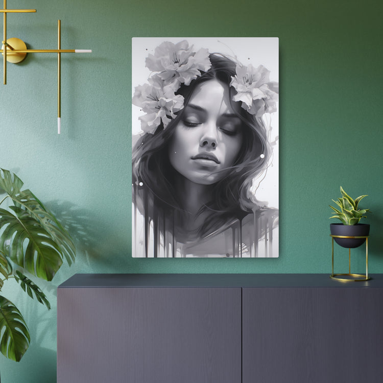 Metal Art — Beautiful Girl Floral Portrait Wall Decor - The Art Hub