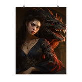 Fantasy Portrait Poster — Dark Sorceress with Dragon Matte Vertical Print - The Art Hub