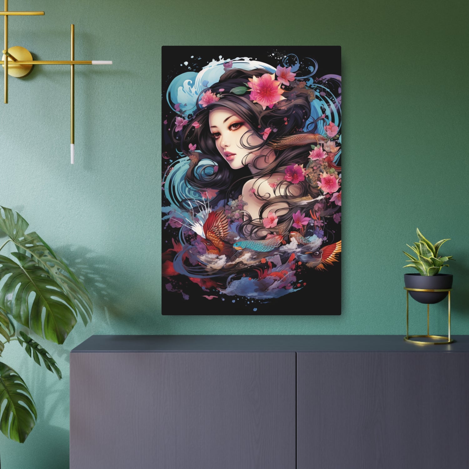 Japanese Floral Portrait Metal Art – Decorative Wall Plaque - The Art Hub