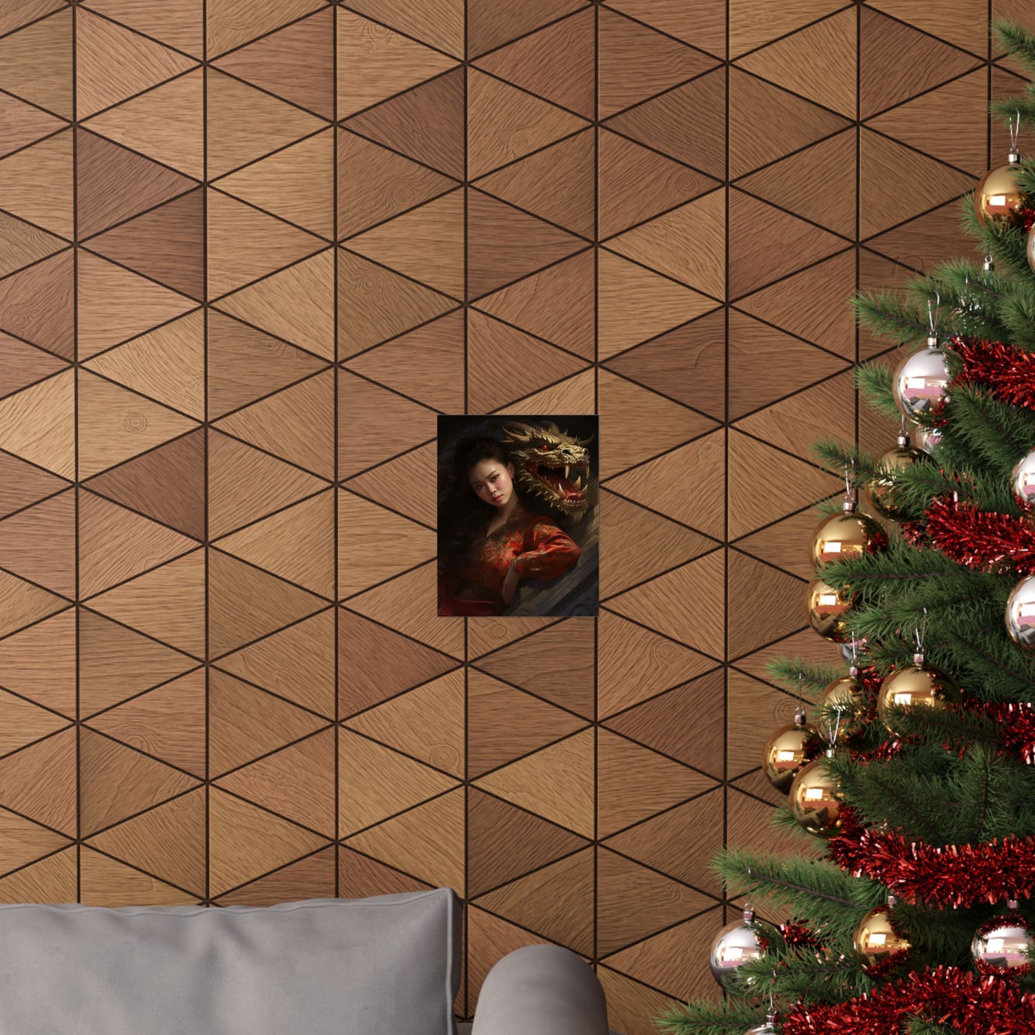 Matte Vertical Poster — Asian Warrior Woman with Dragon Art Print - The Art Hub