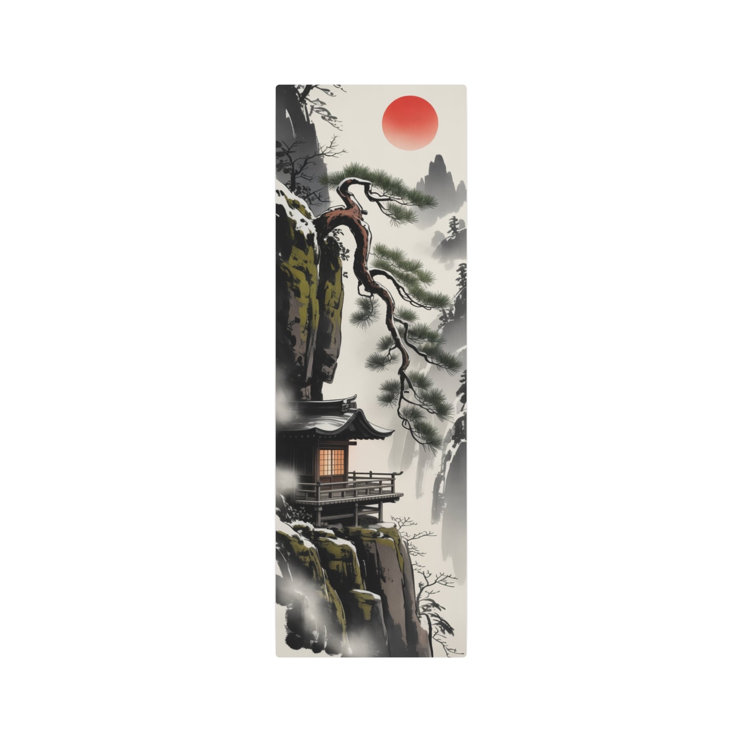 Japanese Mountain Temple Print (Red Sun Zen Wall Art) - The Art Hub