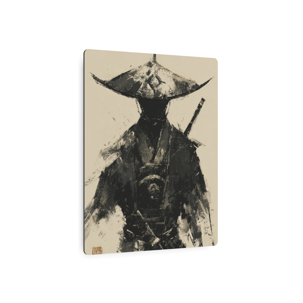 Samurai Ink Warrior Metal Art Sign — Japanese Sumi-e Wall Decor