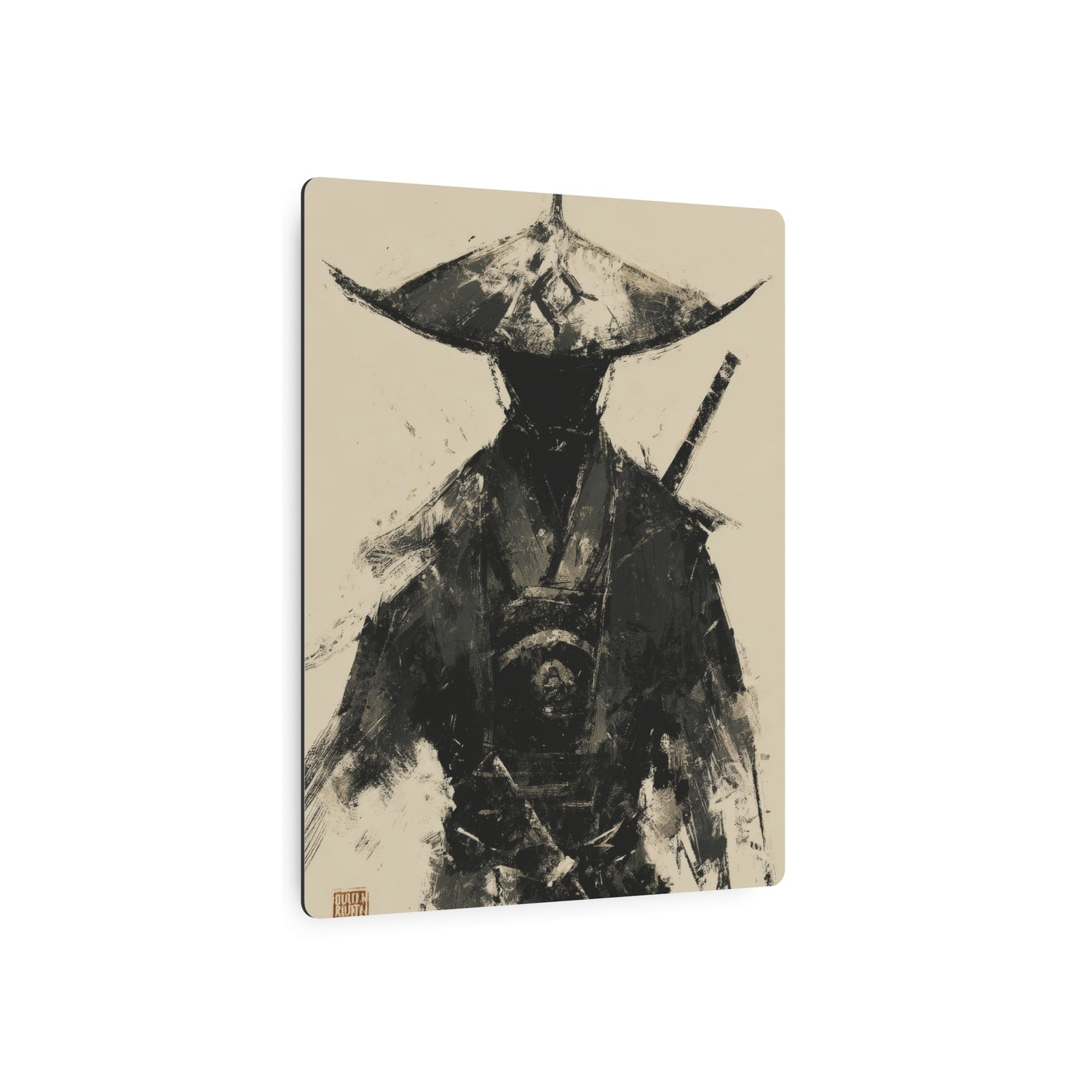 Samurai Ink Warrior Metal Art Sign — Japanese Sumi-e Wall Decor - The Art Hub