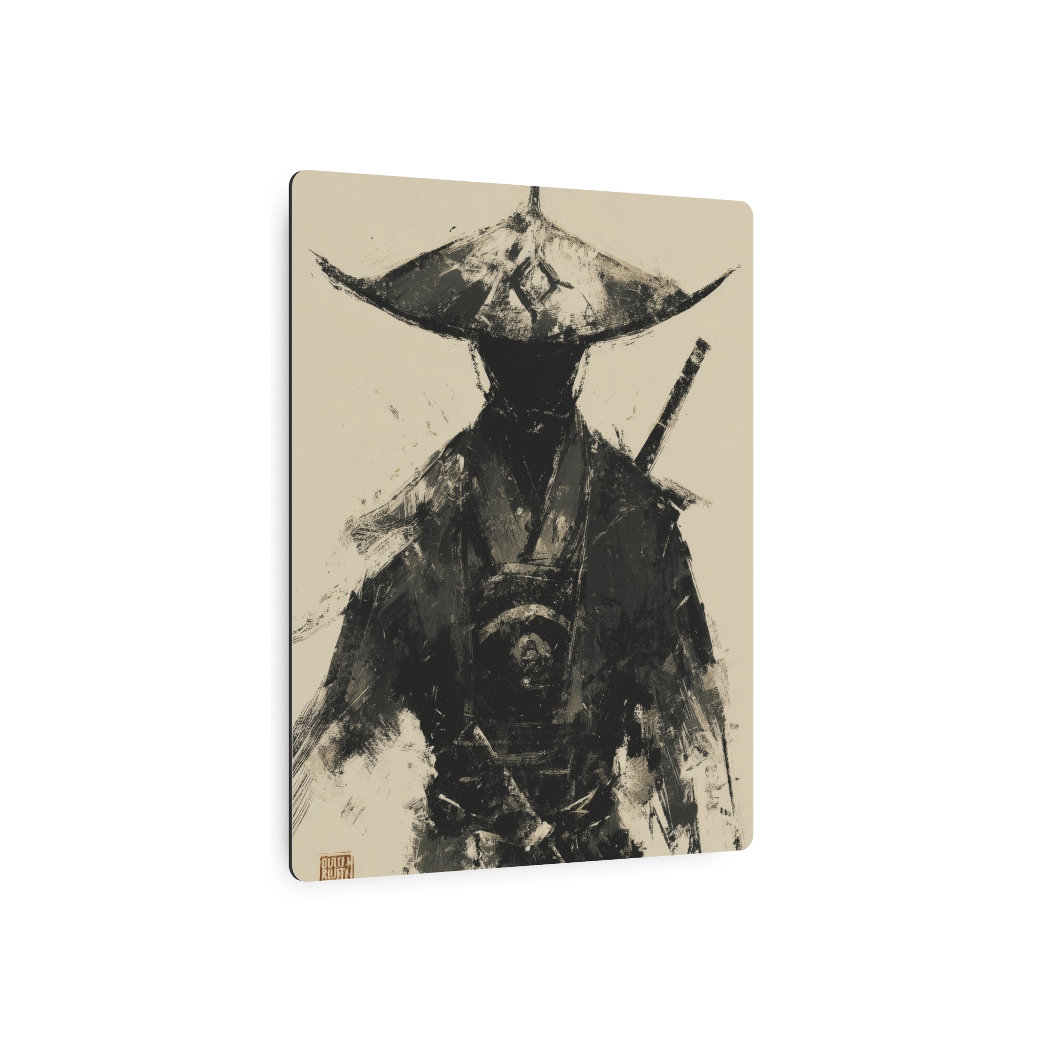 Samurai Ink Warrior Metal Art Sign — Japanese Sumi-e Wall Decor