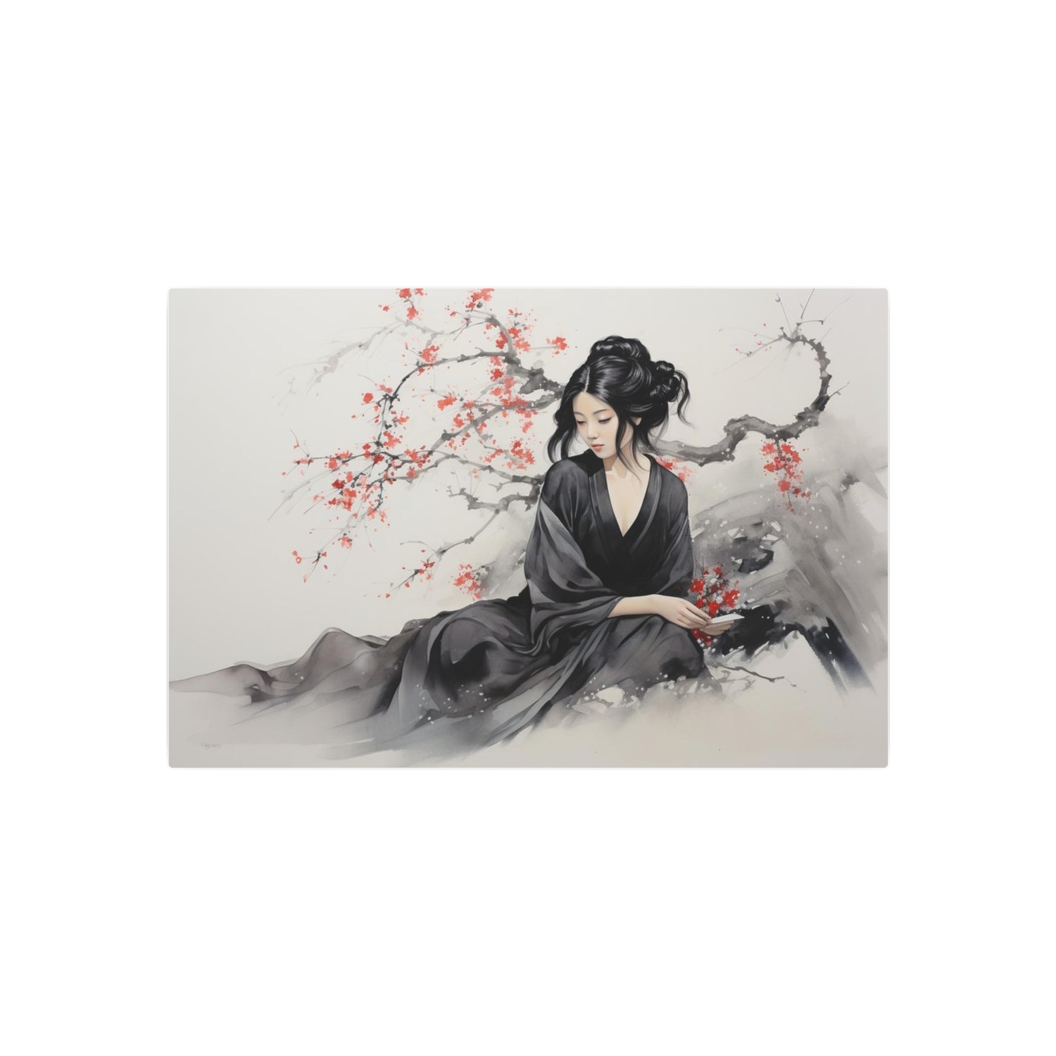 Metal Art Geisha with Cherry Blossoms Wall Art - The Art Hub