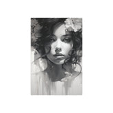 Metal Wall Art Sign — Monochrome Portrait of Woman with Floral Accents - The Art Hub