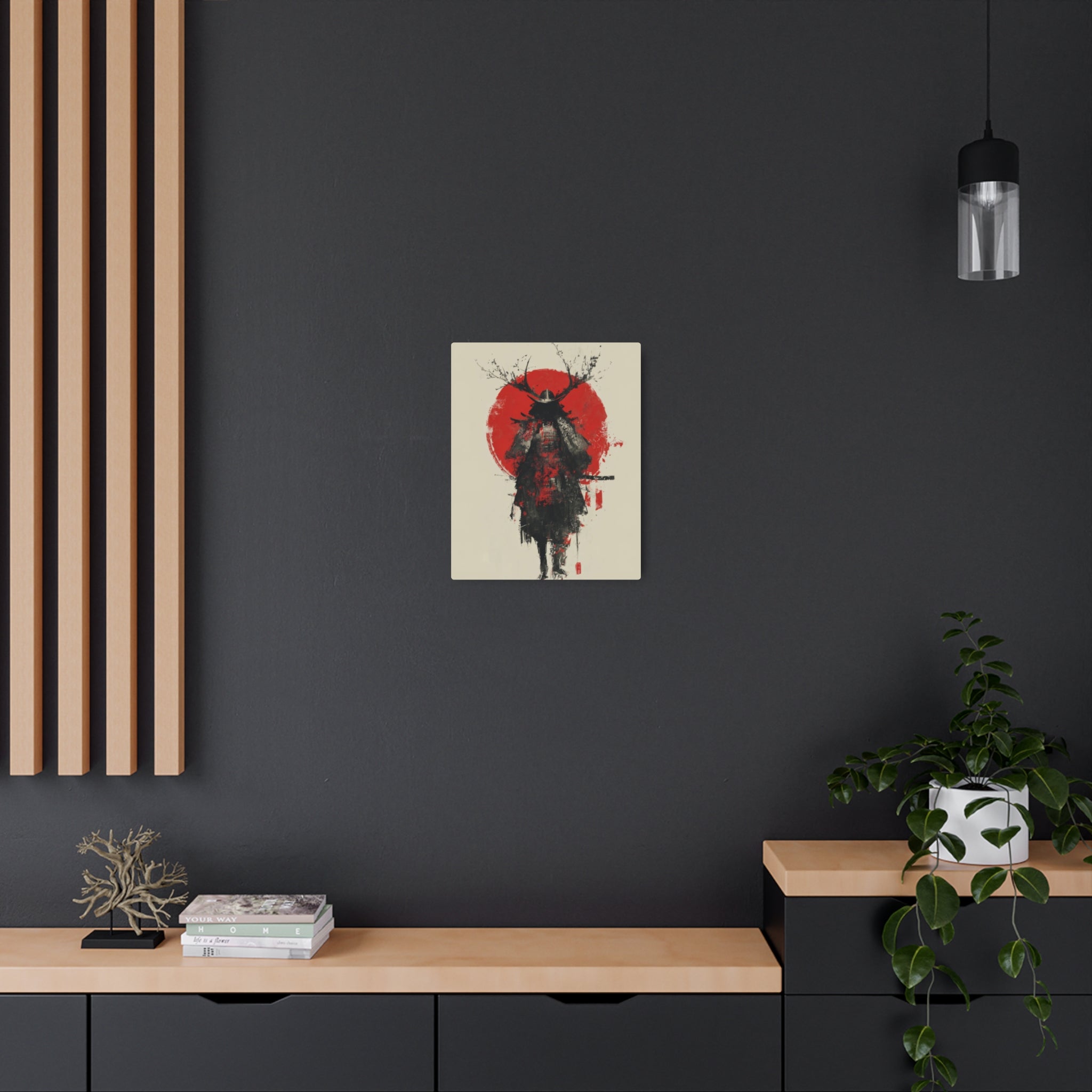 Samurai Metal Art Sign — Red Sun Warrior Wall Decor