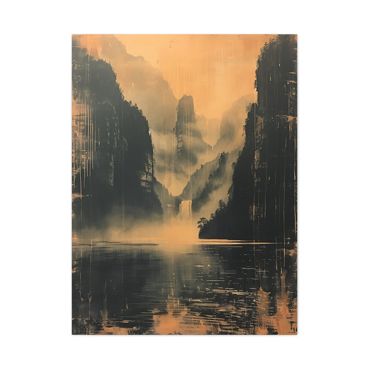 Chinese Landscape Art - Moody Mountain Lake Landscape Art - The Art Hub