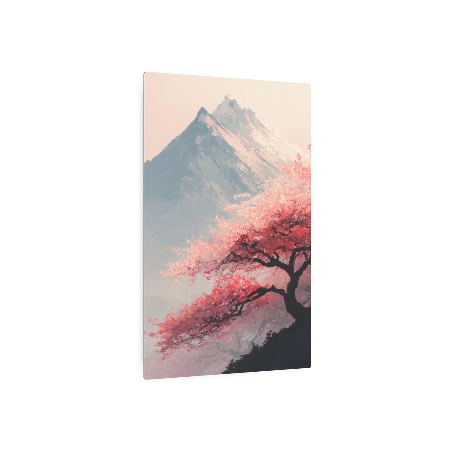 Metal Art Sign - Cherry Blossom Mountain Landscape Wall Decor - The Art Hub