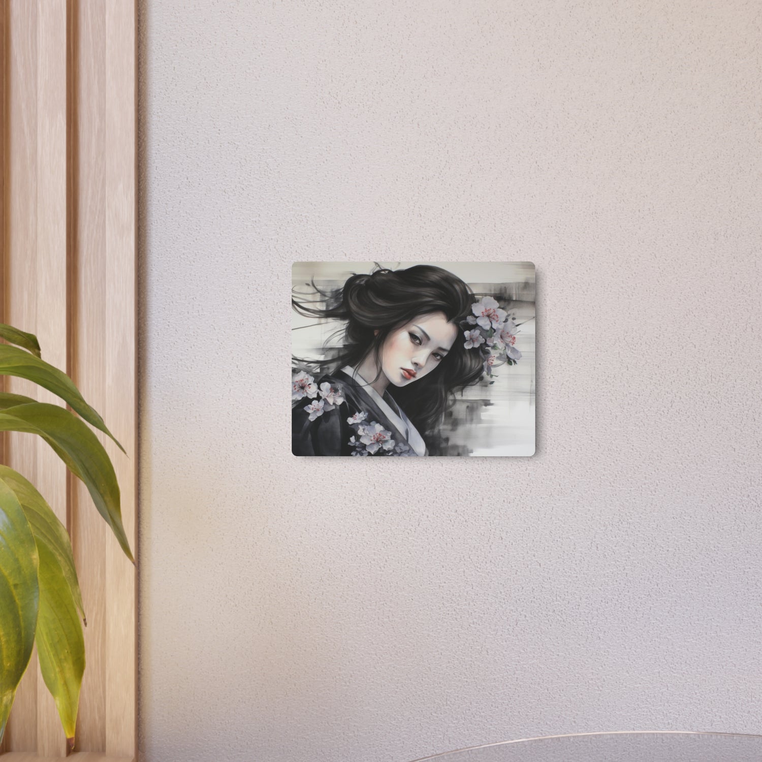 Metal Art Elegant Geisha Portrait Wall Decor with Cherry Blossoms - The Art Hub