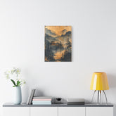 Golden Mist Mountain Landscape Canvas — Asian Pagoda Wall Art - The Art Hub