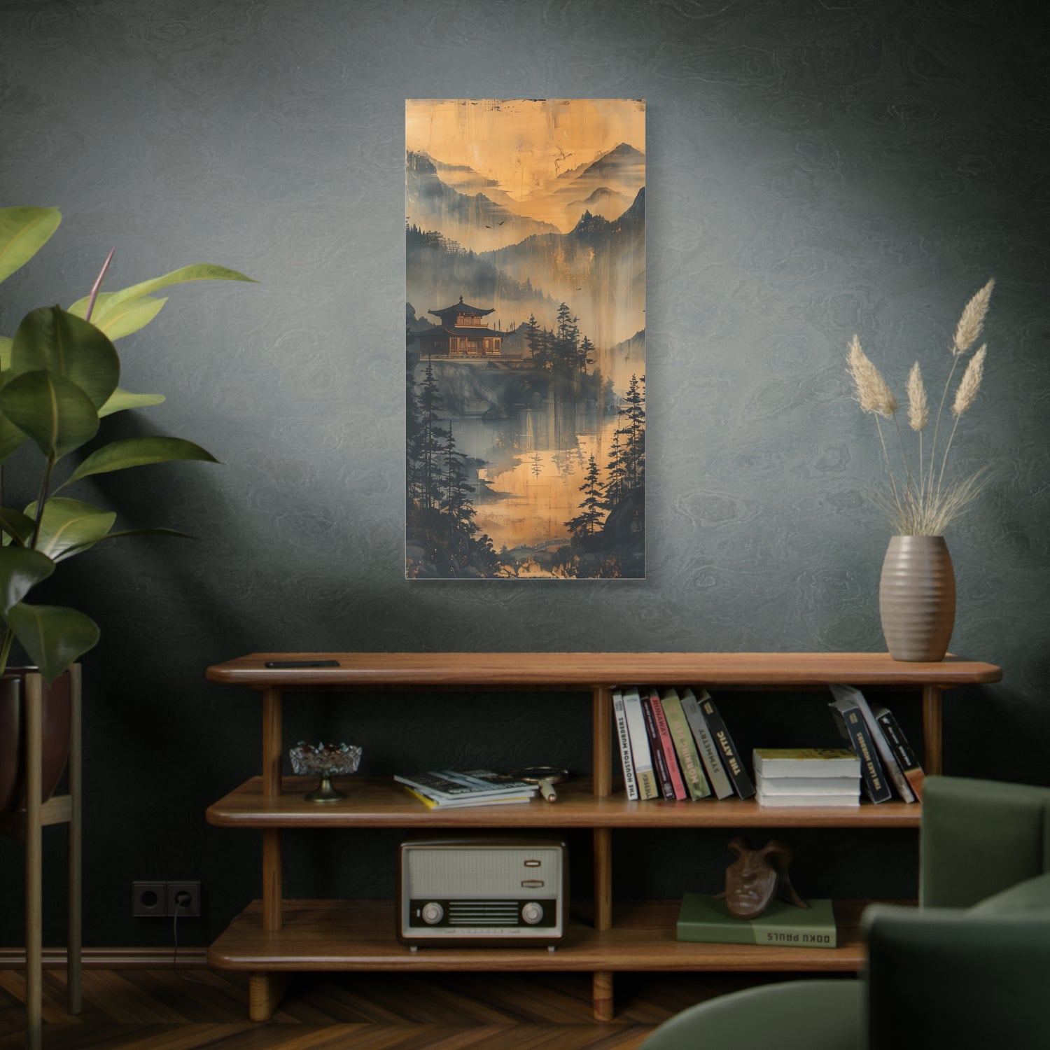 Golden Mist Mountain Landscape Canvas — Asian Pagoda Wall Art - The Art Hub