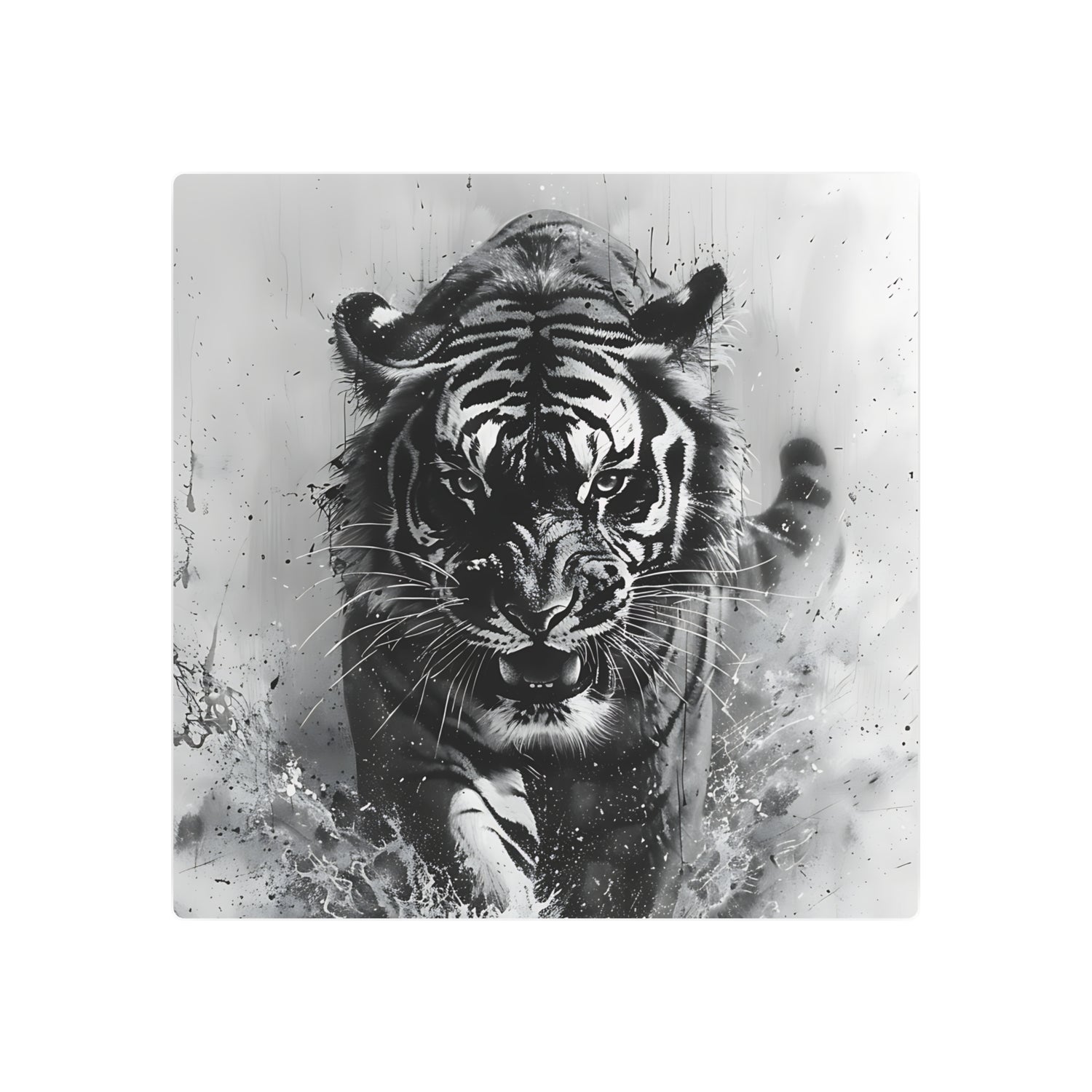 Tiger Metal Art — Dramatic Black & White Running Tiger Wall Decor - The Art Hub