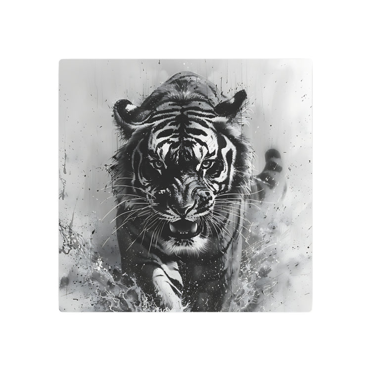 Tiger Metal Art — Dramatic Black & White Running Tiger Wall Decor - The Art Hub